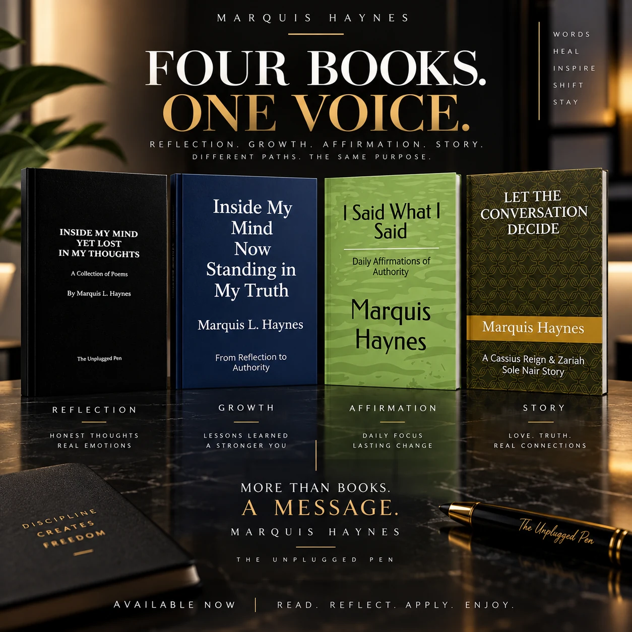 Four books by Marquis L. Haynes displayed together
